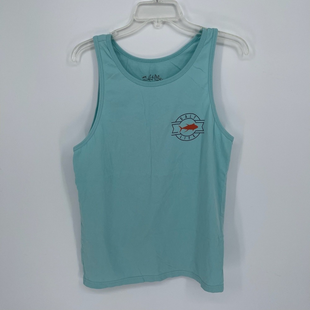 Salt Life Men's Blue Reel Escape Fish Logo Beach Surf Graphic Tank Top Size S